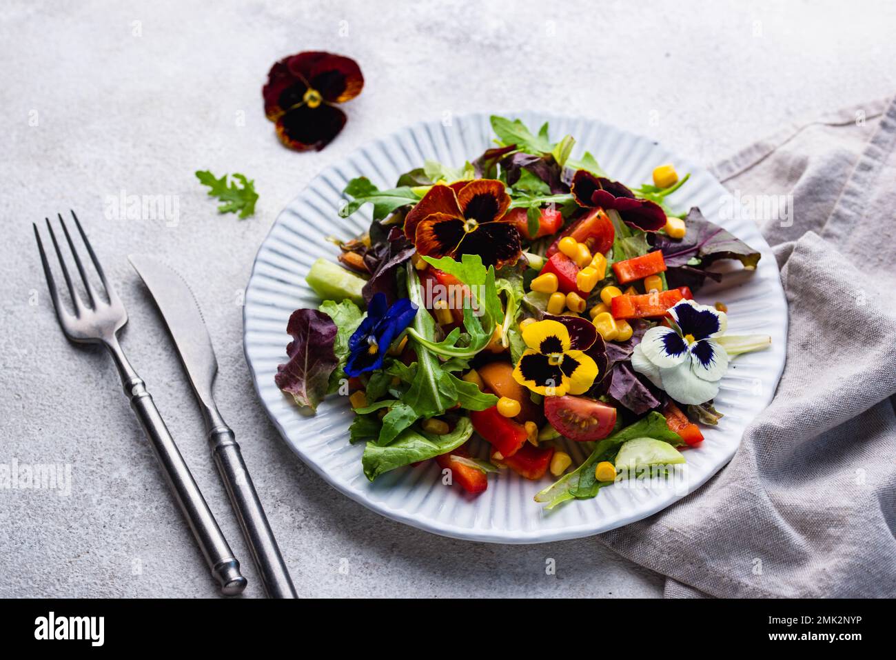 Vegetable salad with edible flowers Stock Photo Alamy