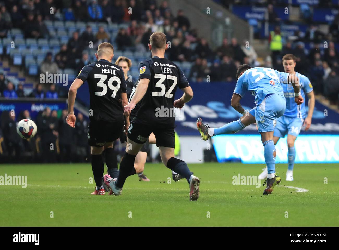Coventry City's Gustavo Hamer (2nf from right) scores their side's