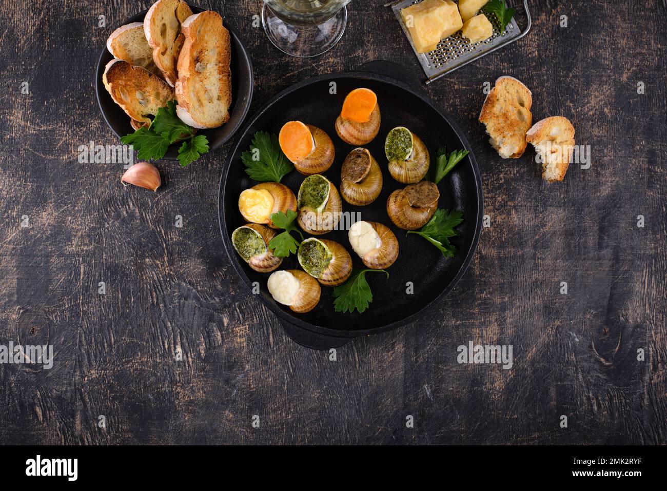Baked snails Escargot with bread Stock Photo Alamy