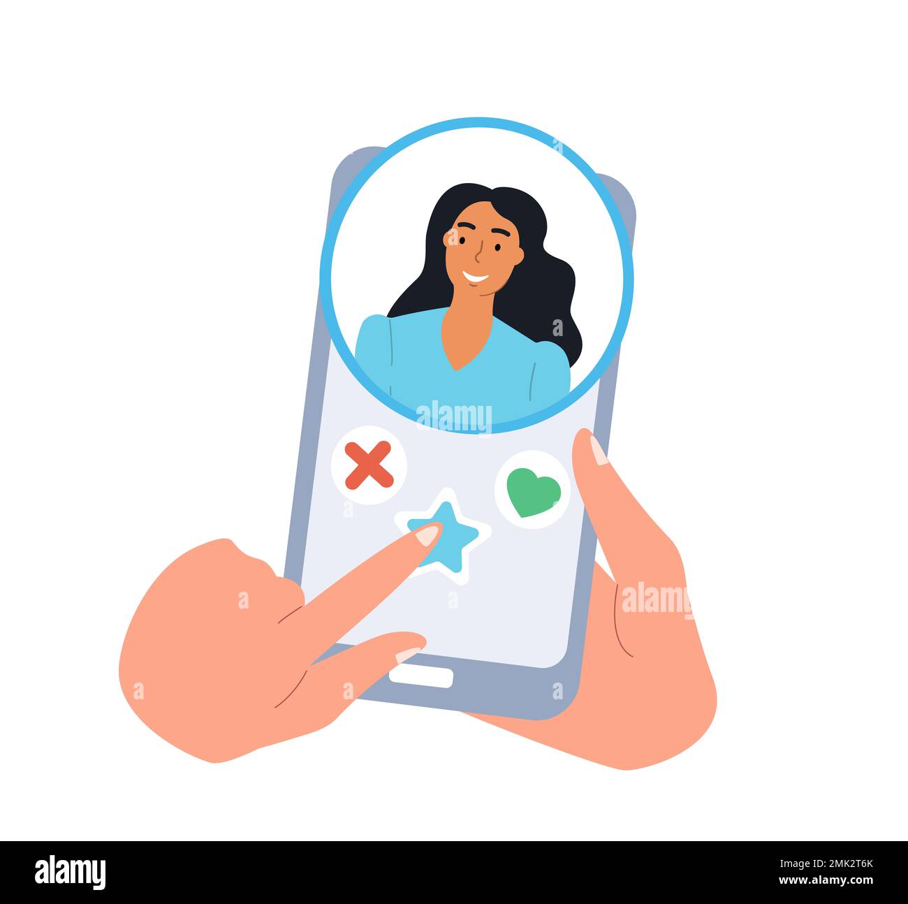 Human Character hands holding mobile phone,liking woman's profile in ...