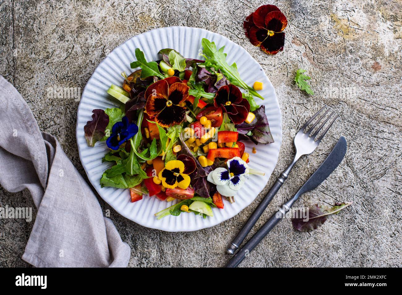 Vegetable salad with edible flowers Stock Photo Alamy
