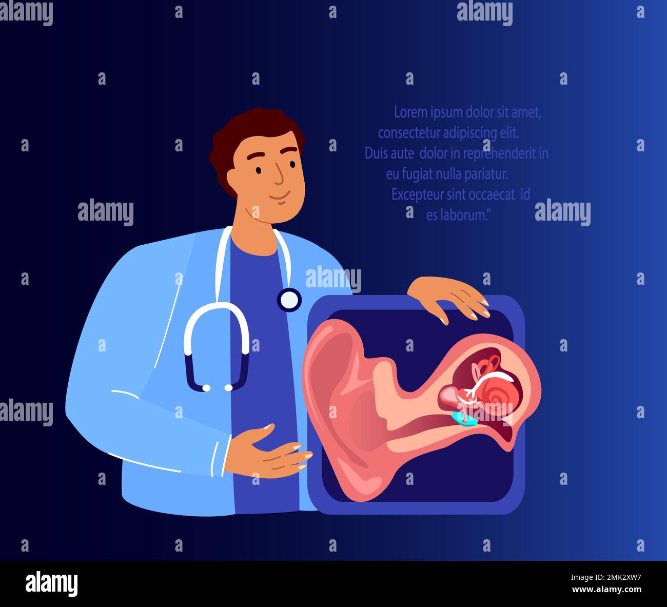 Audiologist Professors Scientists ENT-Doctors Examine Ear Anatomy Structure.Inflammation,Ear Pain.Otitis Digital Treatment.Research,Clinical Investiga Stock Photo