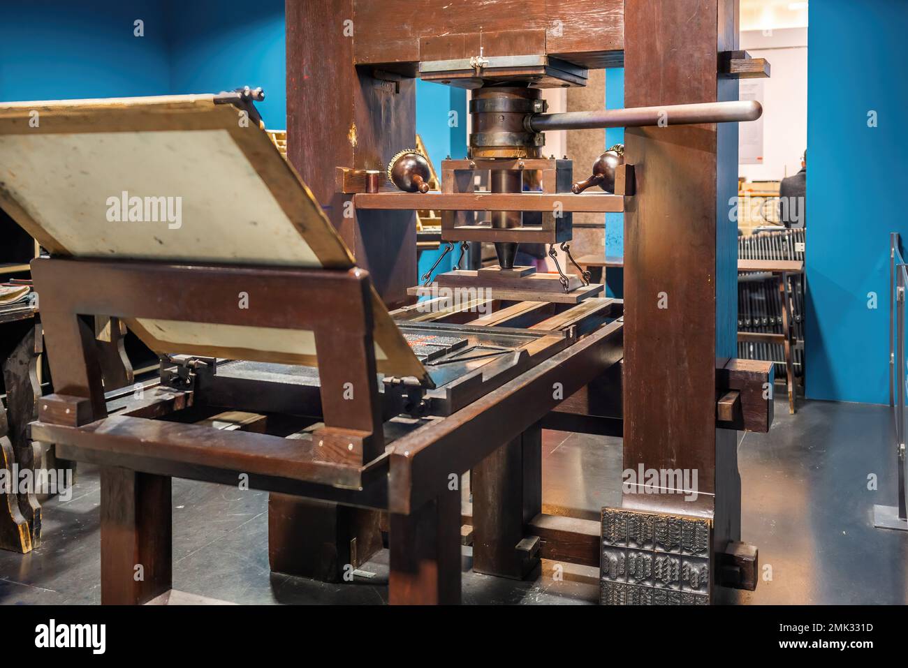 Gutenberg Press Replica at Gutenberg Museum Interior - Mainz, Germany Stock Photo