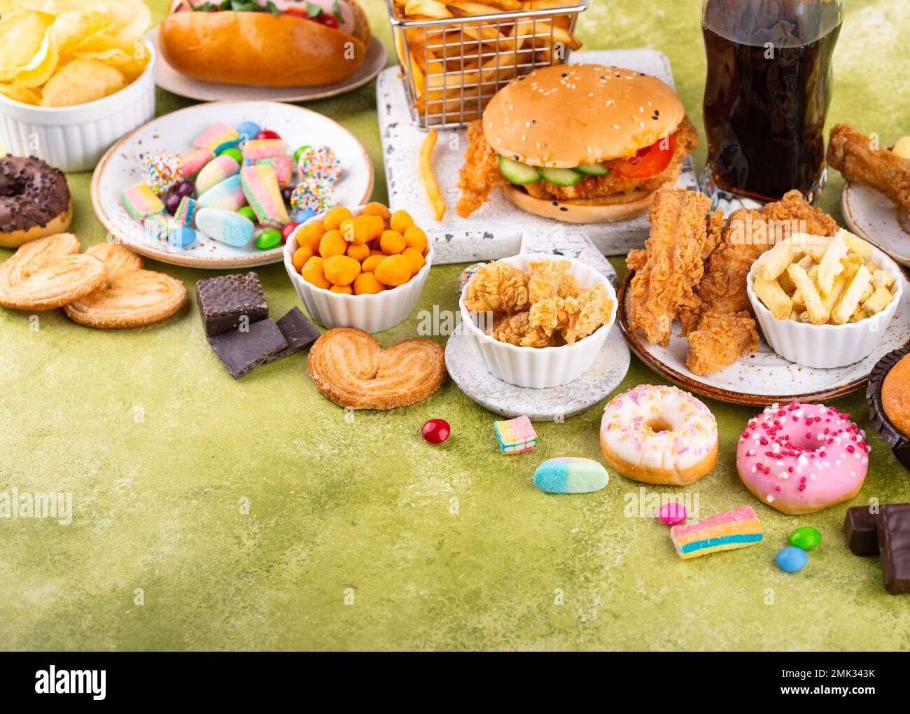 Assortment of various unhealthy junk food Stock Photo Alamy