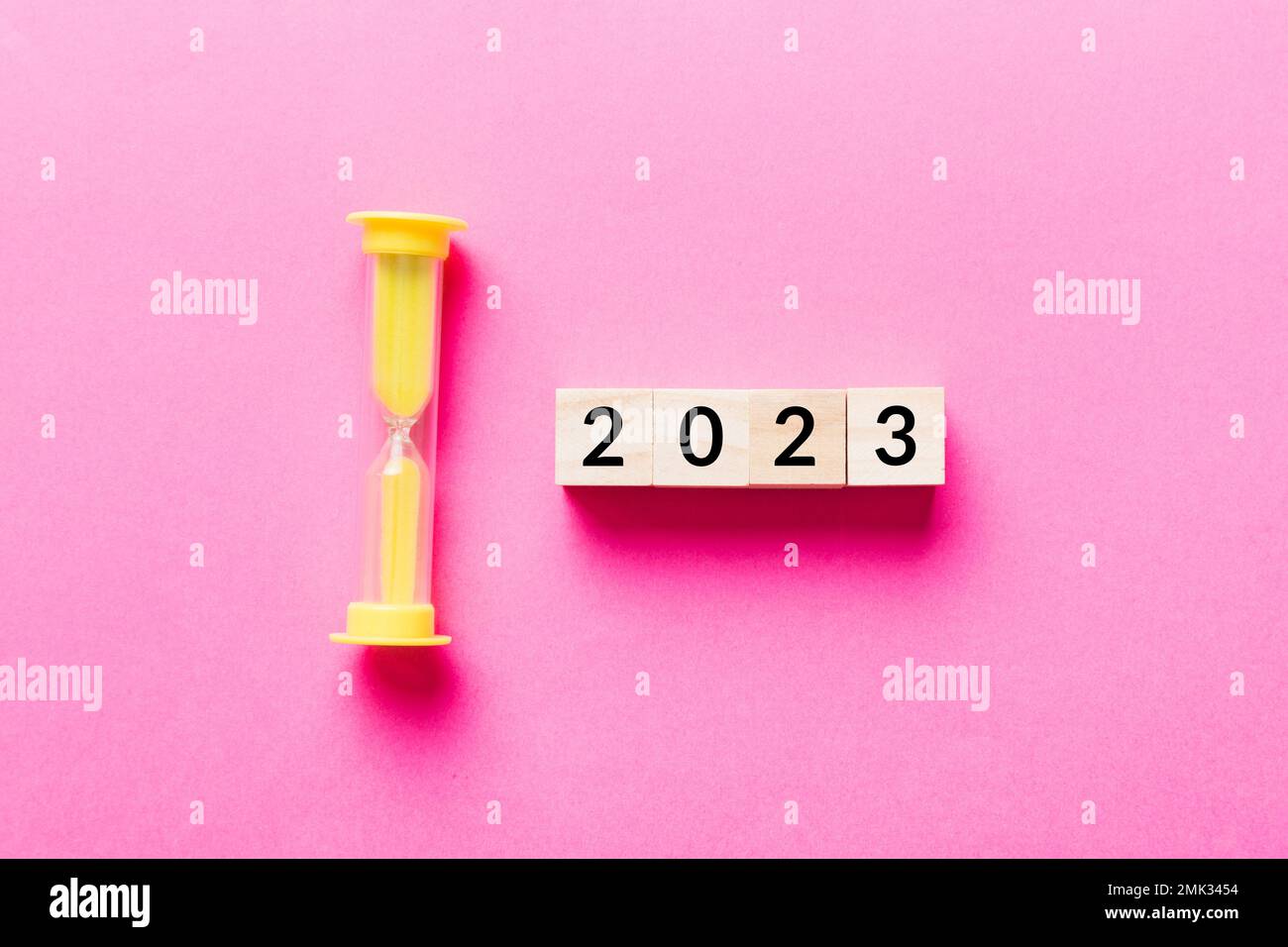 New Year 2023 sand timer. Resolution, time, plan, goal, motivation