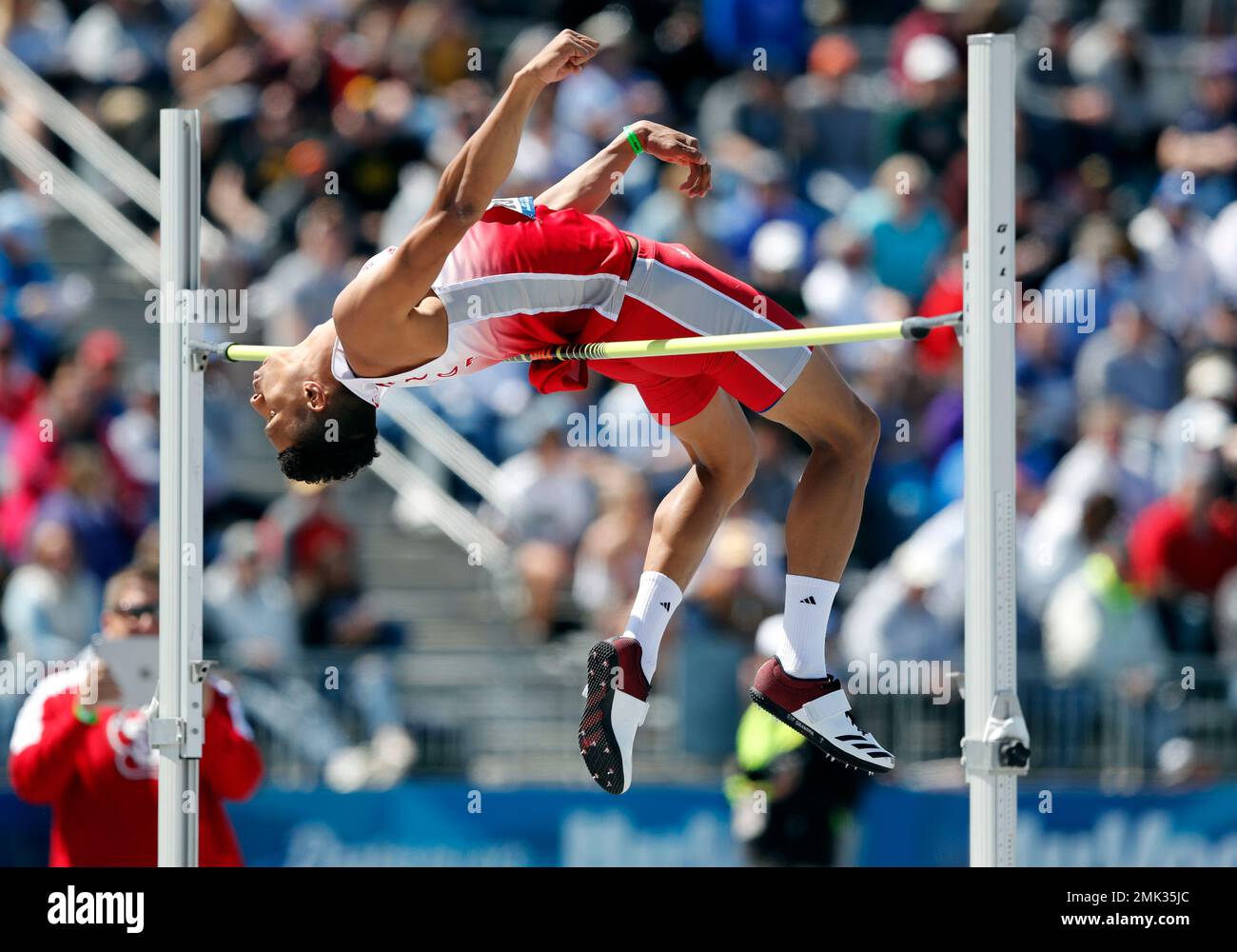 South Dakota's Zack Anderson looks to clear the bar during the men's ...