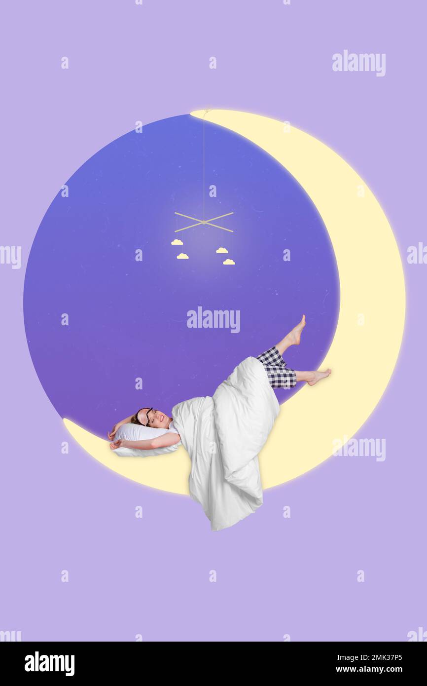 Moon Lay Vertical collage picture of positive mini girl laying moon instead bed ...