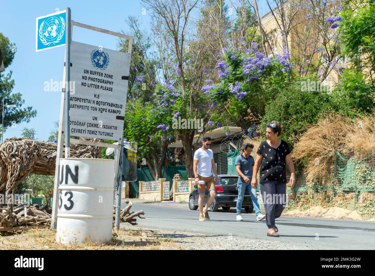 Cypriots crossing the green line in Nicosia Stock Photo