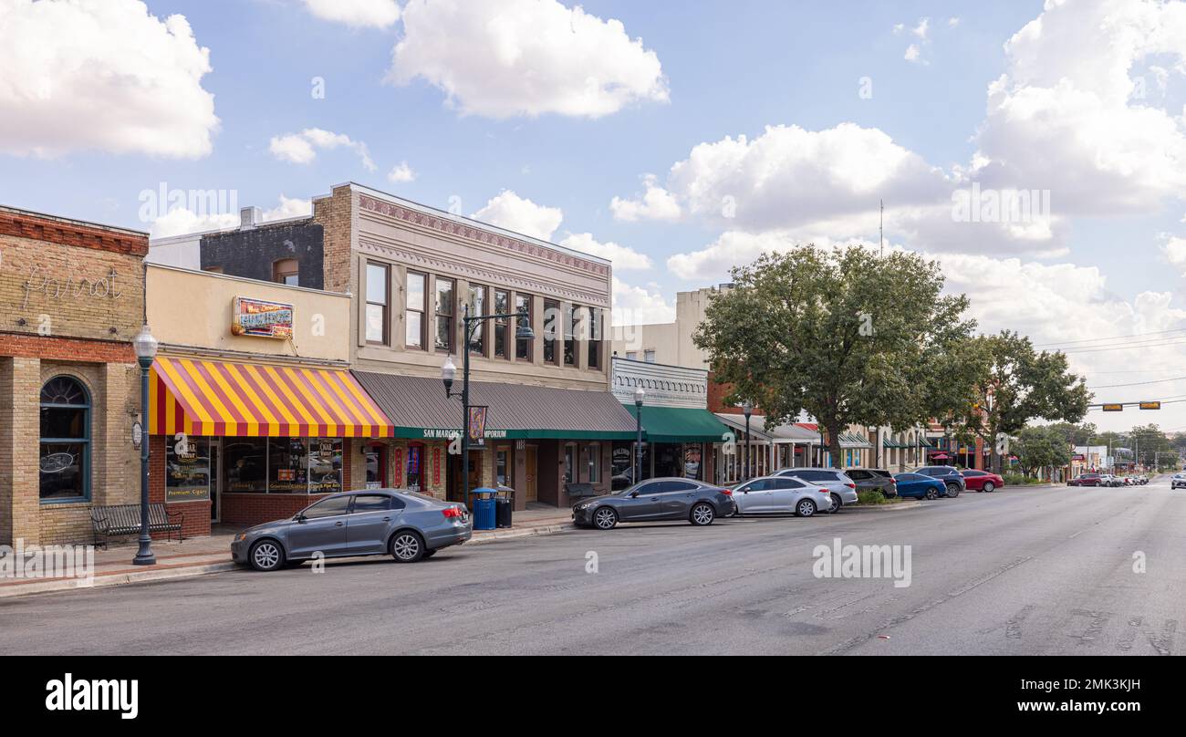 San Marcos, Texas, USA - October 14, 2022: The old business district on LBJ Drive Stock Photo