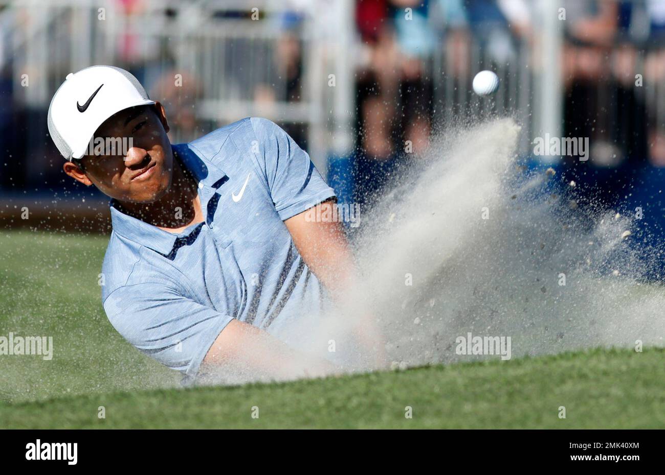 C.T. Pan blast out of a bunker on 17th hole during the final round of the  RBC Heritage golf tournament at Harbour Town Golf Links on Hilton Head  Island, S.C., Sunday, April