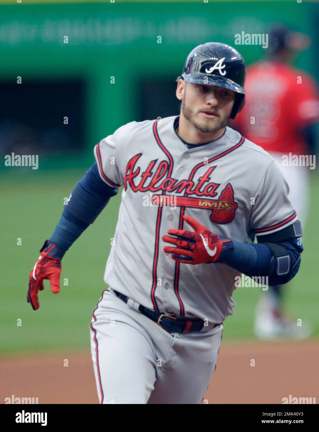 Atlanta Braves' Josh Donaldson walks in the dugout before a baseball game  against the Washington Nationals, Wednesday, July 31, 2019, in Washington.  (AP Photo/Patrick Semansky Stock Photo - Alamy