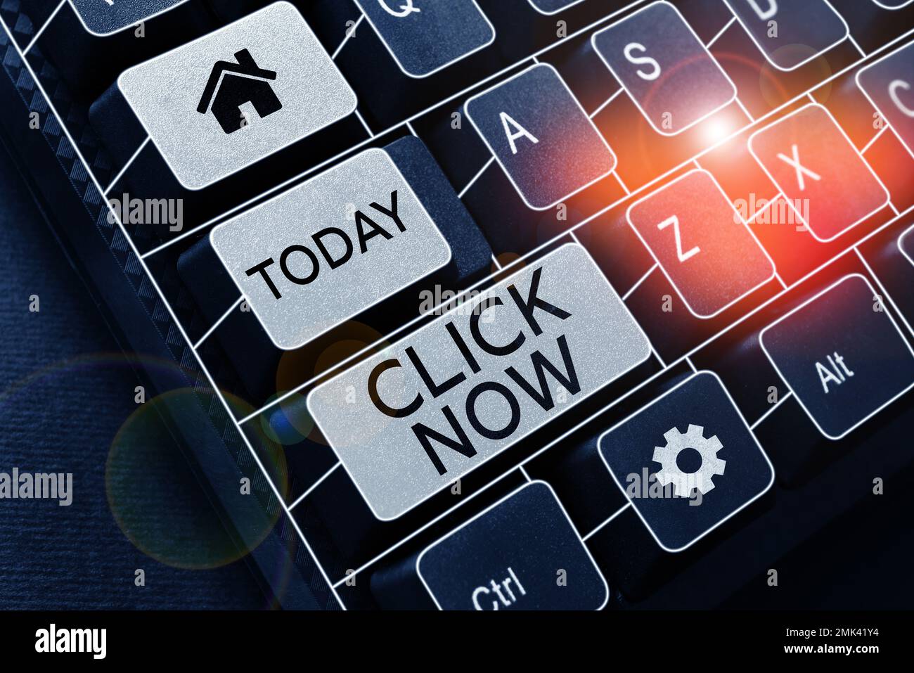 Hand writing sign Click Now. Concept meaning pressing the button signifies subscribing to push