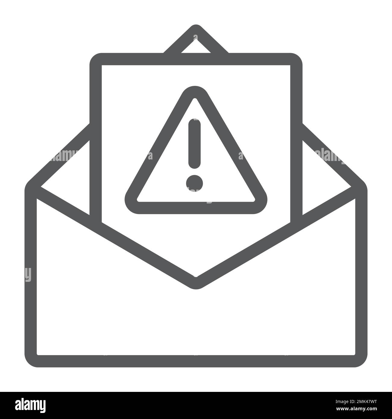 Spam warning line icon, letter and email, alert mail sign, vector