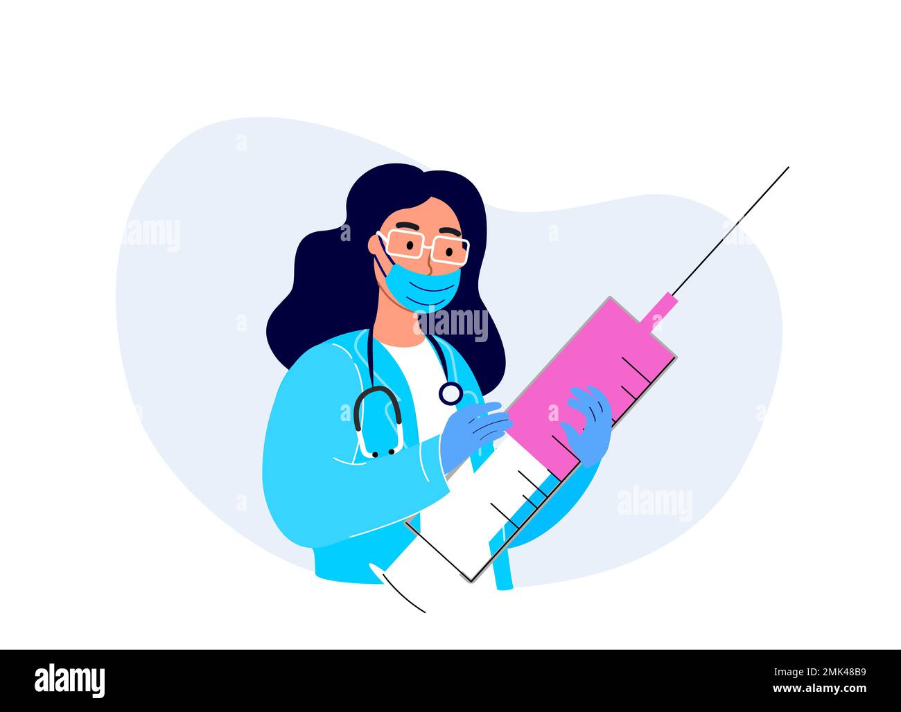 Doctor Scientist Woman Researcher Holding Ready for Clinical Trial Covid Vaccine. Preparing For Global Vaccination against Coronavirus. Immunization C Stock Photo
