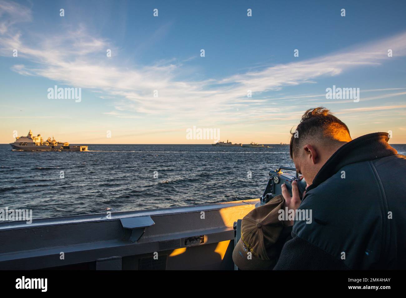 220904-N-GF955-1200 BALTIC SEA (Sept. 4, 2022) U.S. Navy Boatswain's Mate  2nd Class Brandon Langer, from Fort Worth, Texas, looks through a gyro  compass aboard the Arleigh Burke-class guided-missile destroyer USS Paul  Ignatius (