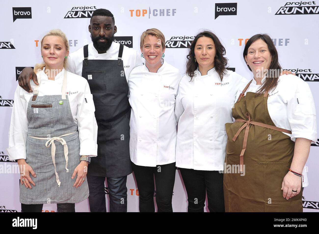 Kelsey Barnard Clark, from left, Eric Adjepong, Adrienne Wright, Michelle  Minori and Sara Bradley attend Top Chef and Project Runway 'A Night of Food  and Fashion' at Vibiana on Tuesday, April 16,