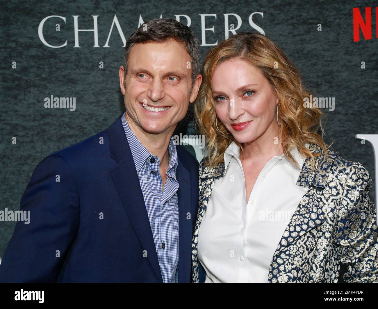 Tony Goldwyn, left, and Uma Thurman, right, attend the season one