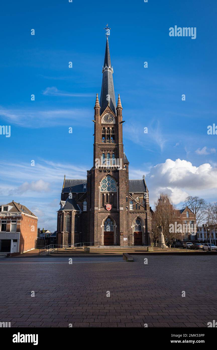 Frontal view of the Liduina Basilica in the old town of Schiedam in The Netherlands Stock Photo