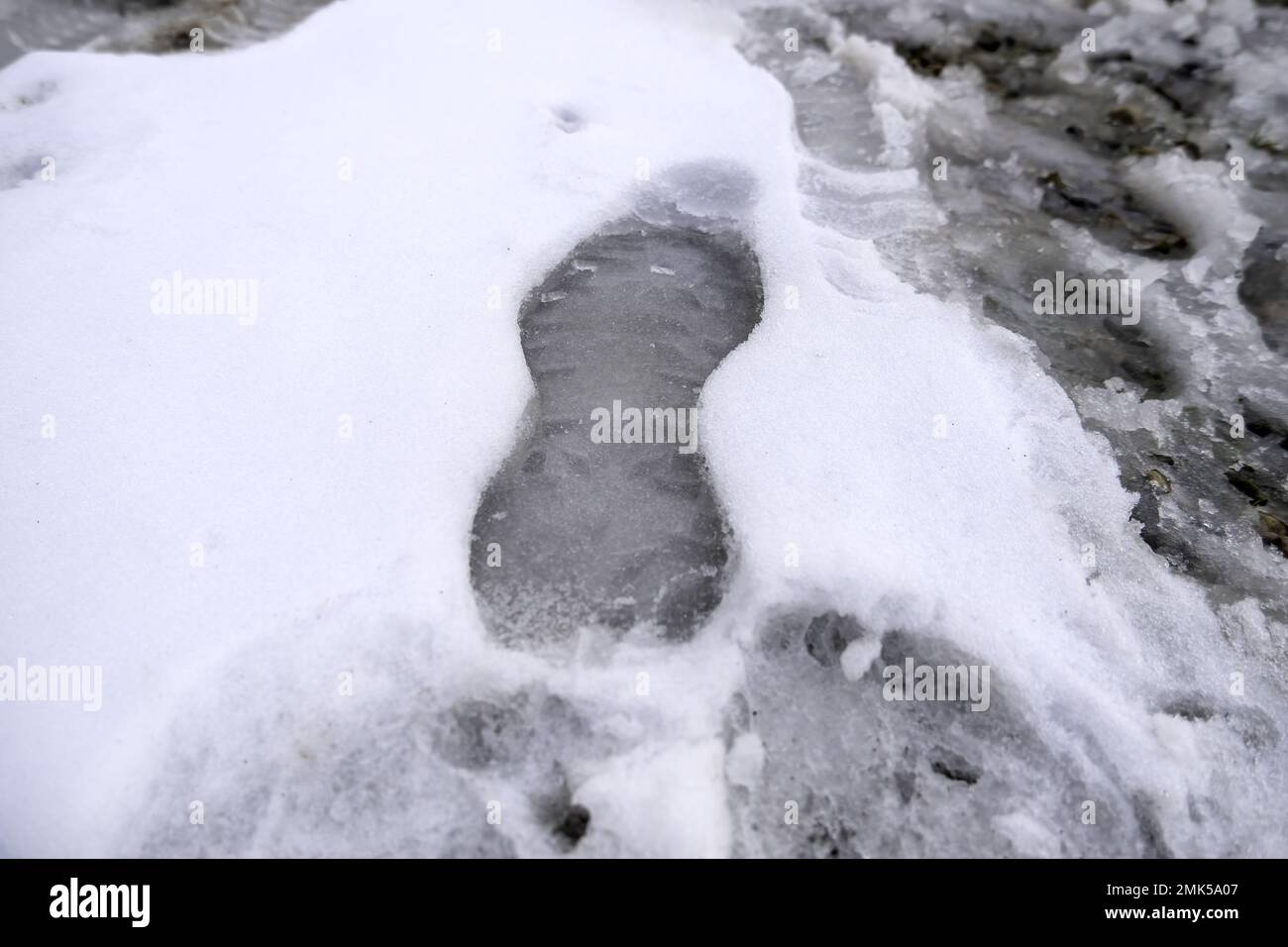 Footprints in the snow, winter mountain hiking, sport Stock Photo