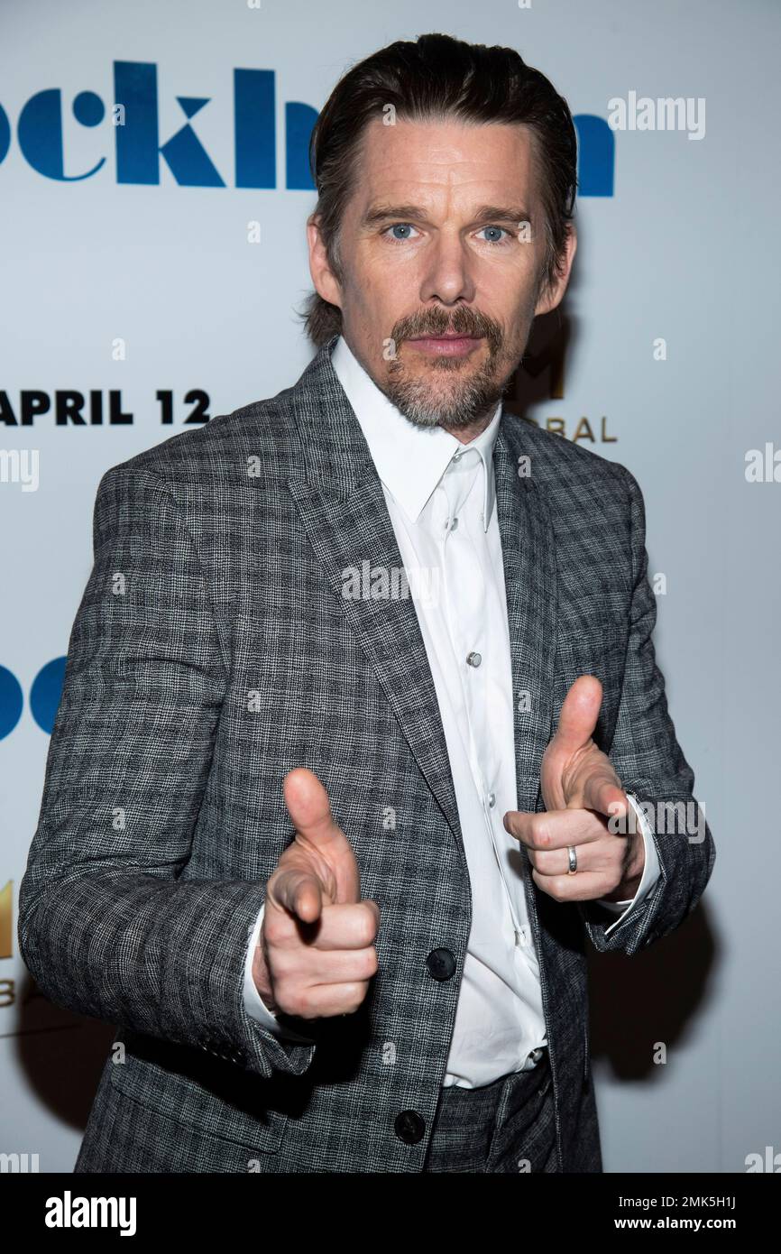 Ethan Hawke attends the premiere of "Stockholm" at the Museum of Modern Art  on Thursday, April 11, 2019, in New York. (Photo by Charles  Sykes/Invision/AP Stock Photo - Alamy