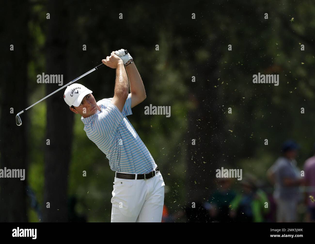 Jovan Rebula, of South Africa, hits on the first hole during the first  round for the Masters golf tournament Thursday, April 11, 2019, in Augusta,  Ga. (AP Photo/Marcio Jose Sanchez Stock Photo -