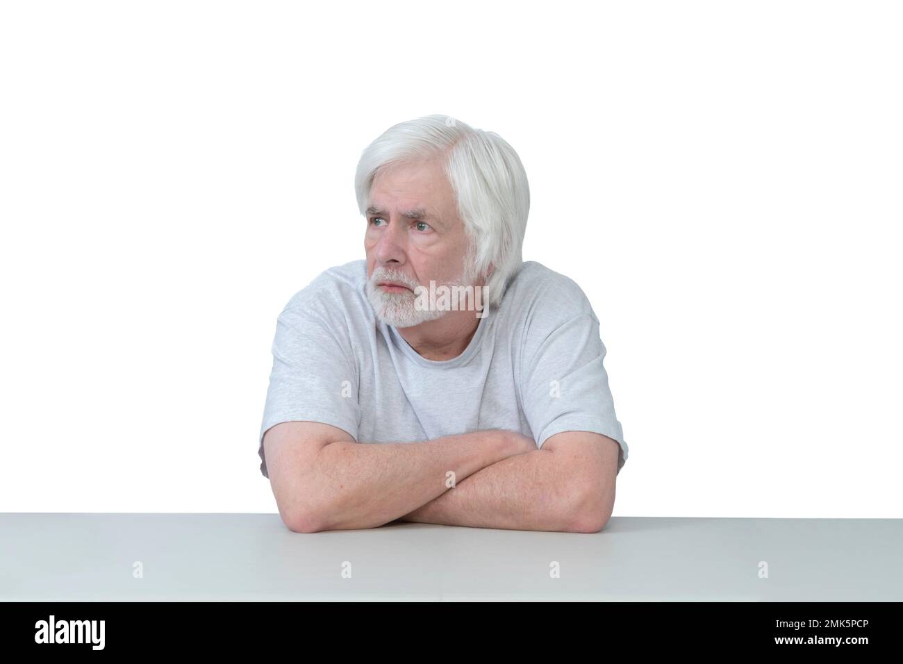 Profile View Sad Man Bent Head Crossed Arms Looking Full Stock