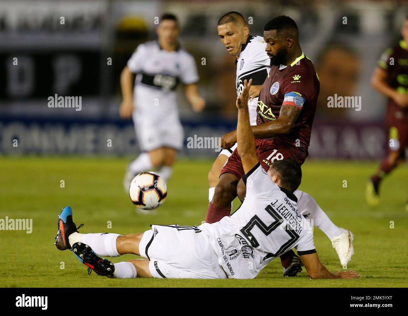 Santiago Damian Garcia Correa of Argentina's Godoy Cruz heads to score  against Paraguay's Olimpia during a Copa Libertadores soccer game in  Asuncion, Paraguay, Tuesday, April 9, 2019. (AP Photo/Jorge Saenz Stock  Photo 