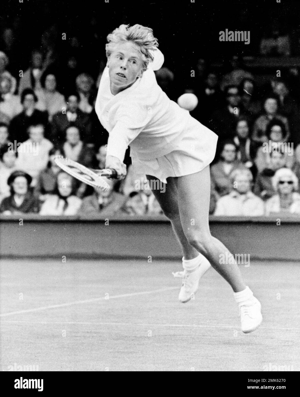 Ann Haydon Jones of Great Britain is shown in action against Kathy Harter  of Seal Beach, Calif., in the opening round of the women's singles of  Wimbledon Open championships, June 25, 1968.
