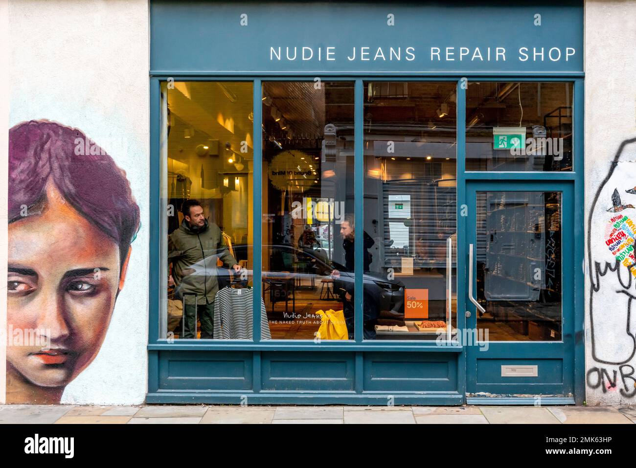 The Nudie Jeans Repair Shop, Shoreditch, London, UK Stock Photo - Alamy