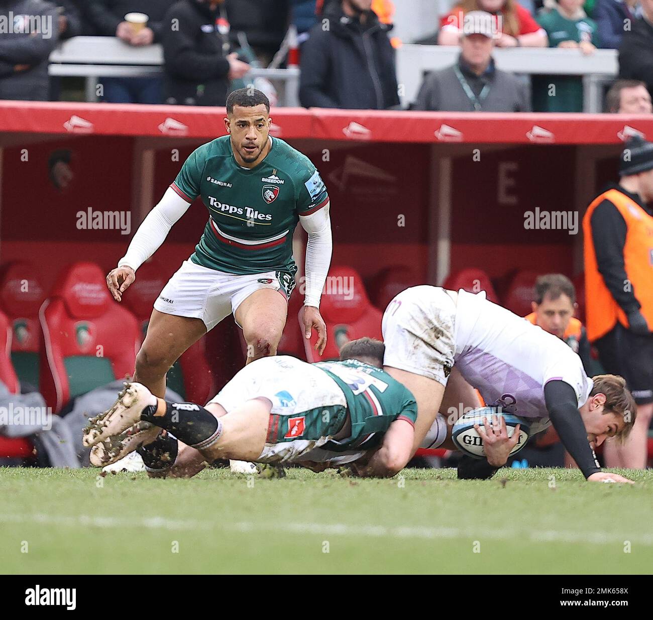 28.01.2023   Leicester, England. Rugby Union.                   during the Gallagher Premiership round 16 match played between Leicester Tigers and Northampton Saints at the Mattioli Woods Welford Road Stadium, Leicester.  © Phil Hutchinson Stock Photo