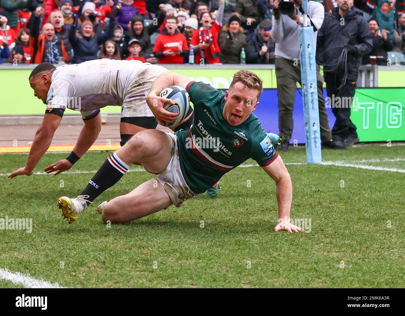 28.01.2023   Leicester, England. Rugby Union.                   during the Gallagher Premiership round 16 match played between Leicester Tigers and Northampton Saints at the Mattioli Woods Welford Road Stadium, Leicester.  © Phil Hutchinson Stock Photo