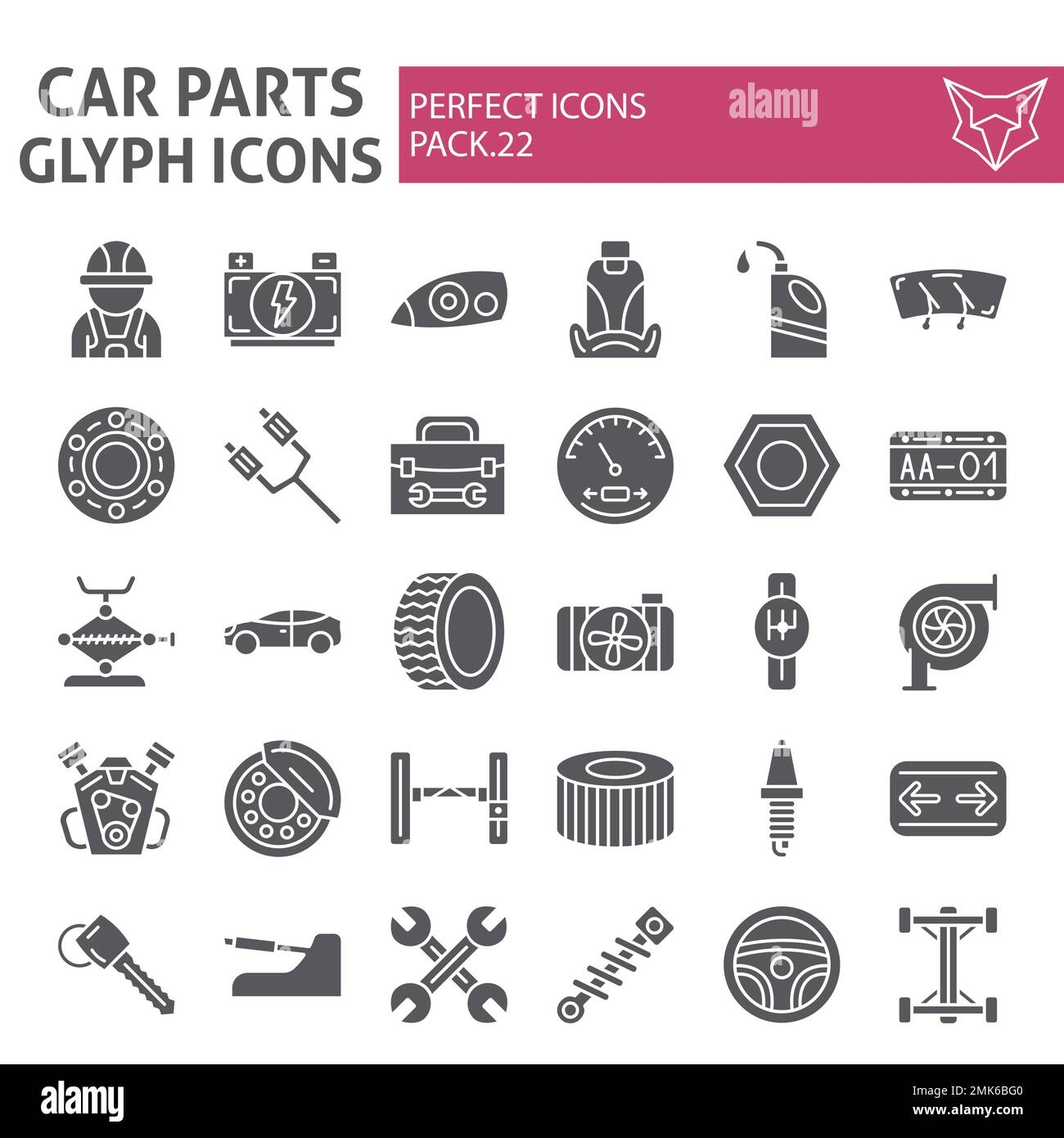 Car parts glyph icon set, automobile symbols collection, vector ...