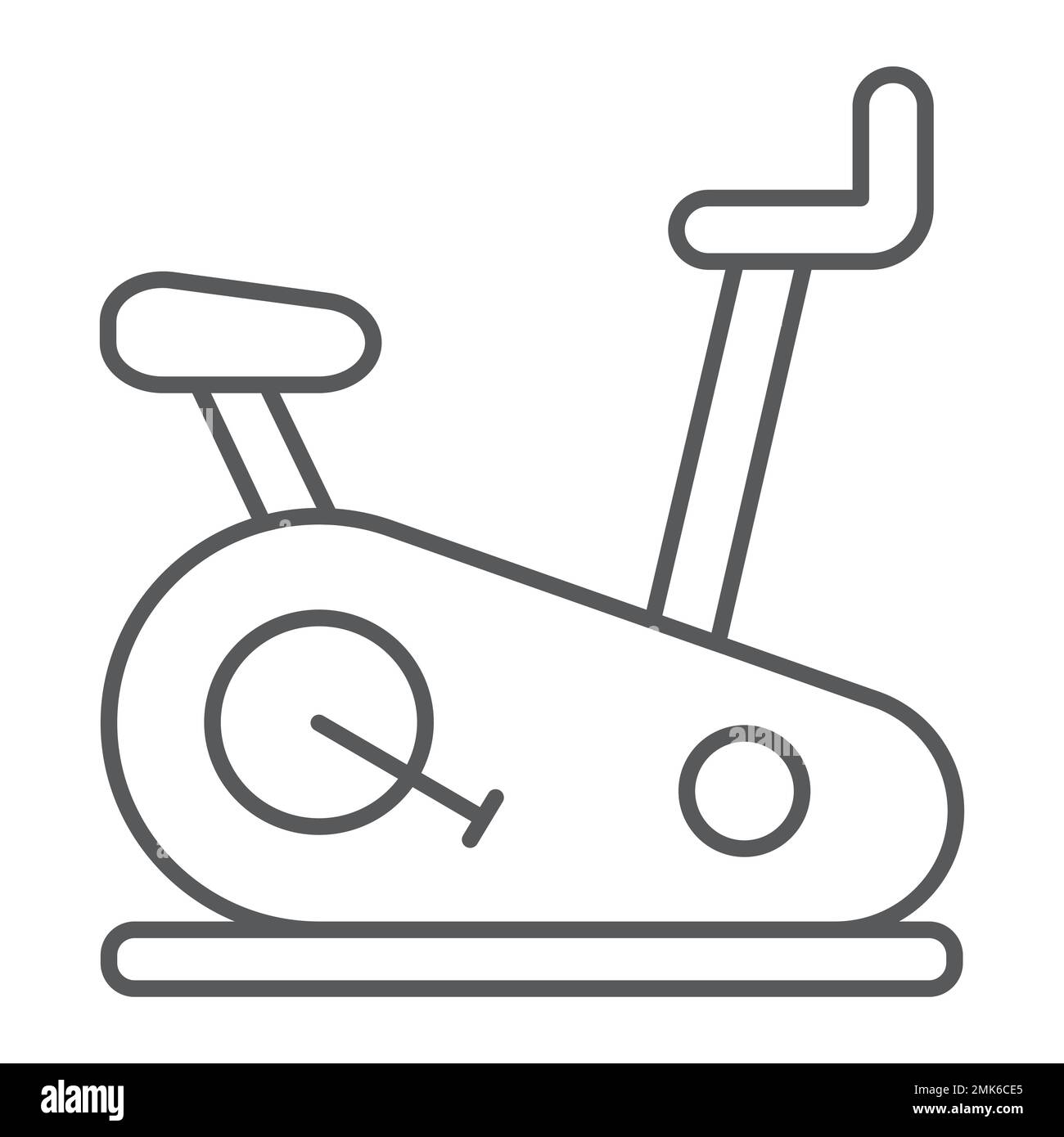 Stationary bike thin line icon, sport and equipment, exercise bicycle sign, vector graphics, a linear pattern on a white background, eps 10. Stock Vector