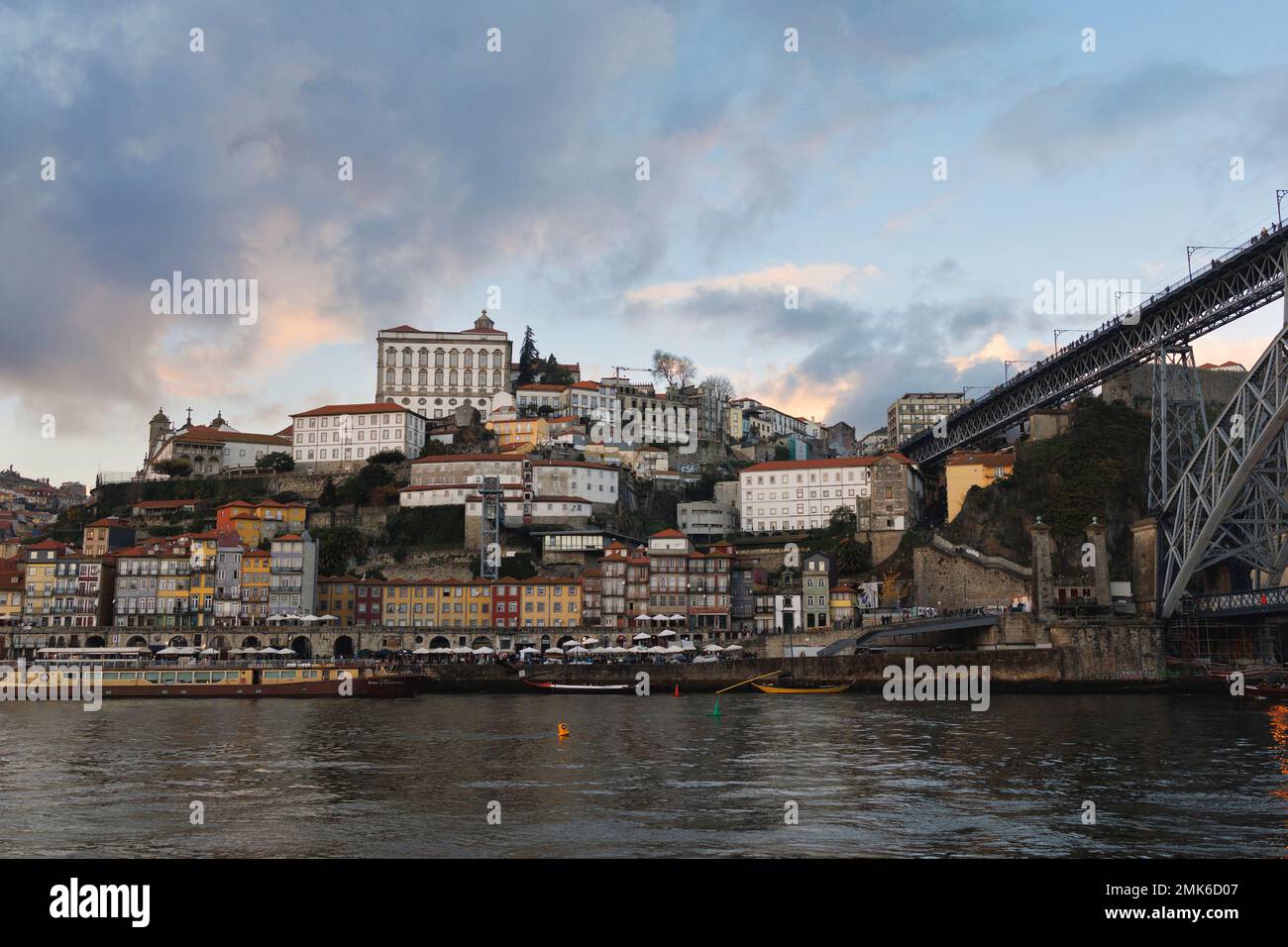 Historic centre, Porto, Portugal - center of town and city. Douro river, embankment and waterfront, building and houses and histrocial landmarks and m Stock Photo