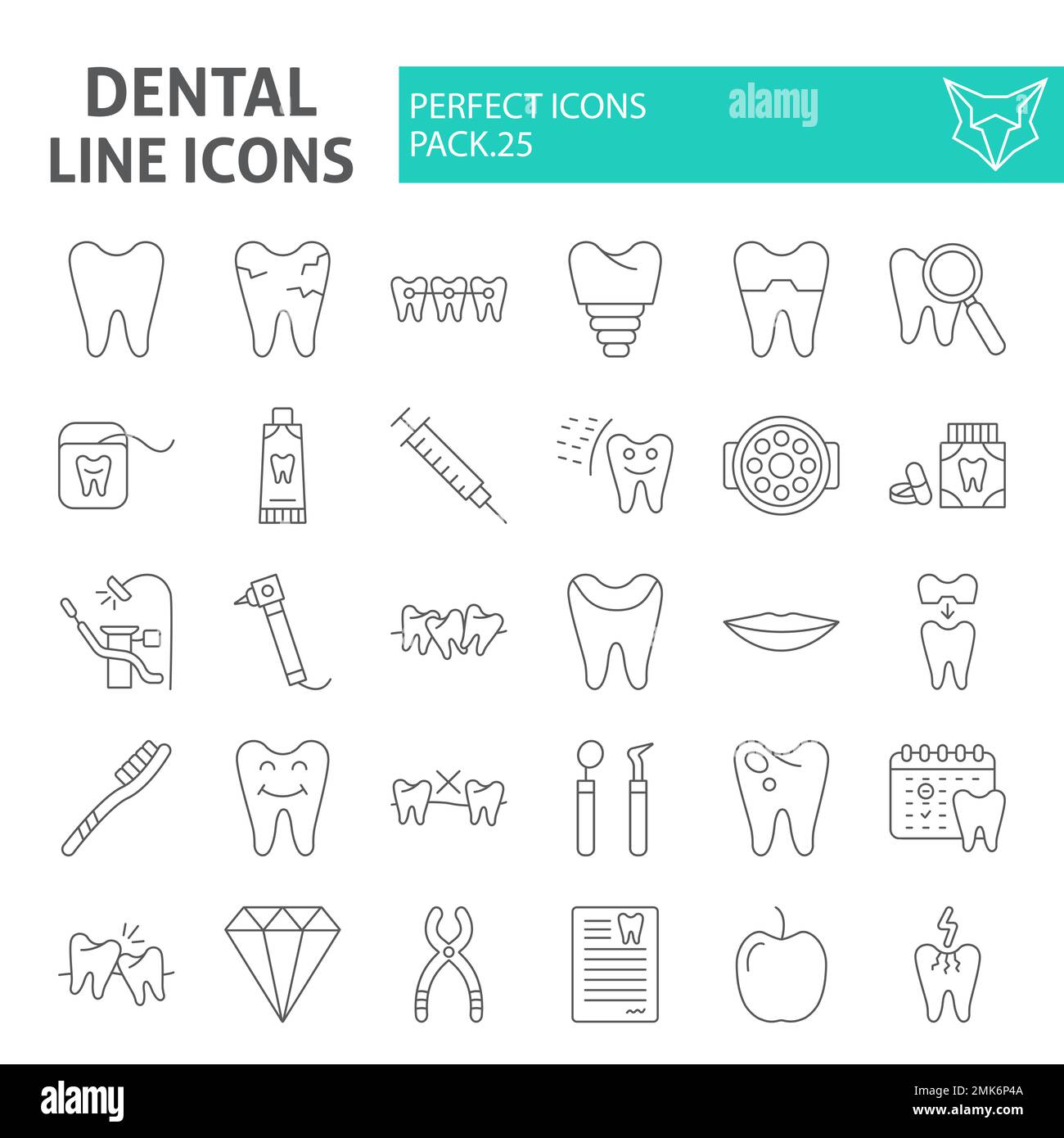 Dental thin line icon set, dentistry symbols collection, vector ...