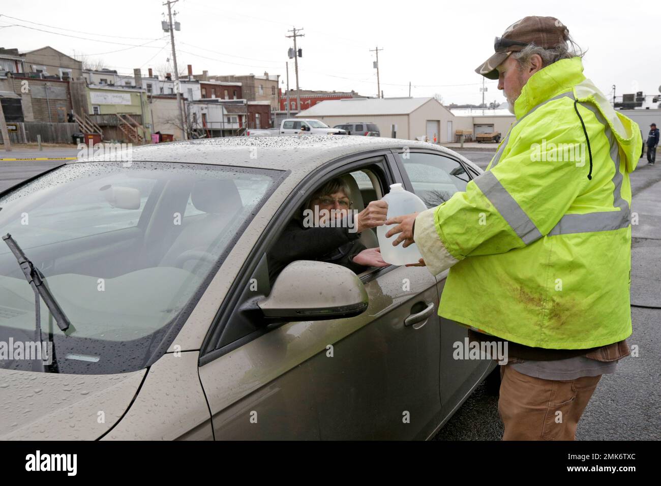 In this photo from April 3, 2019, Jeff Vonder, right, an employee of
