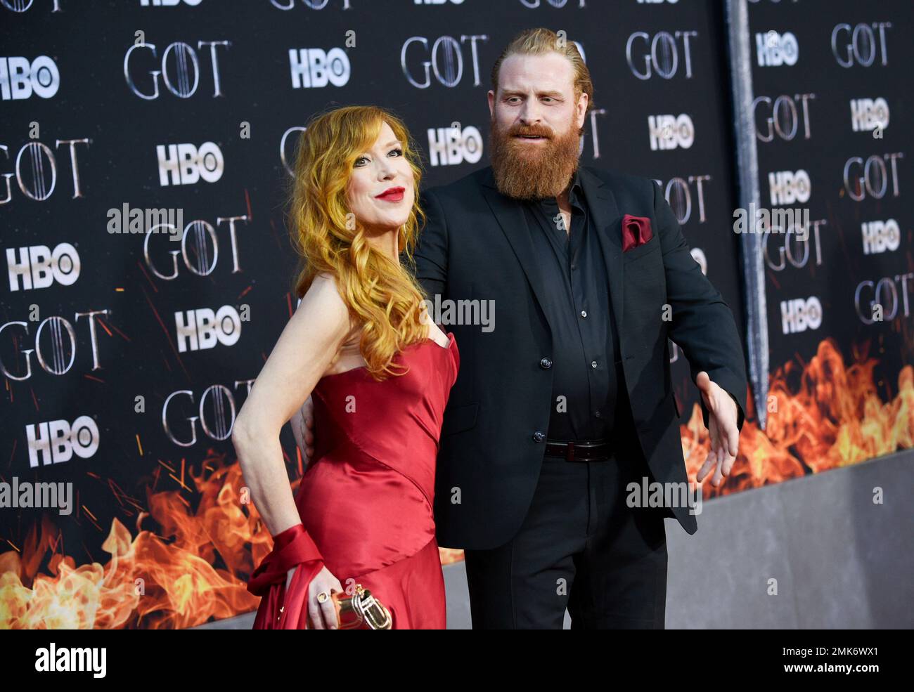 Actor Kristofer Hivju, right, and wife Gry Molvaer Hivju attend HBO's