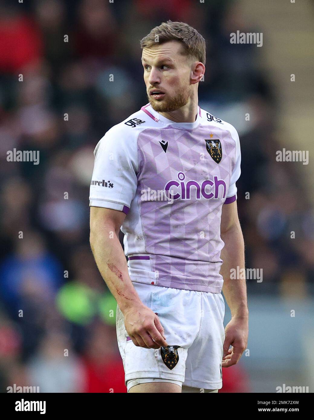 Rory Hutchinson of Northampton Saints during the Gallagher Premiership match Leicester Tigers vs Northampton Saints at Mattioli Woods Welford Road, Leicester, United Kingdom, 28th January 2023  (Photo by Nick Browning/News Images) Stock Photo
