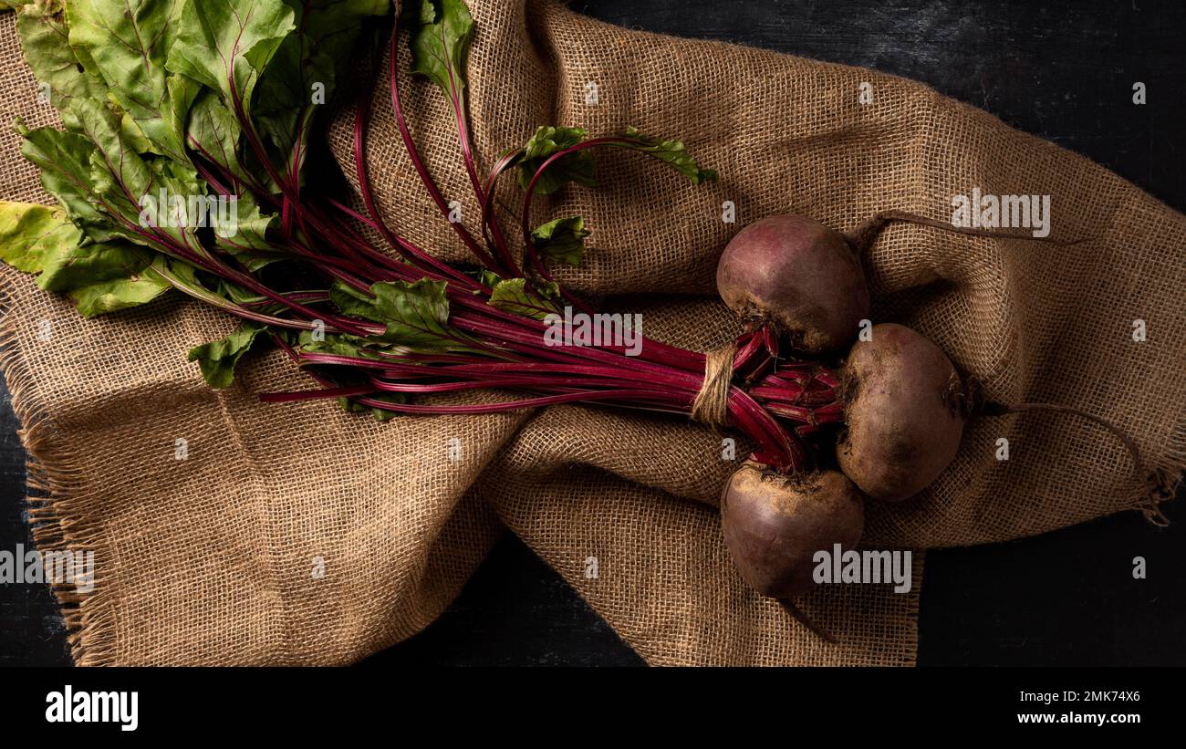 top view beets sack. High resolution photo Stock Photo