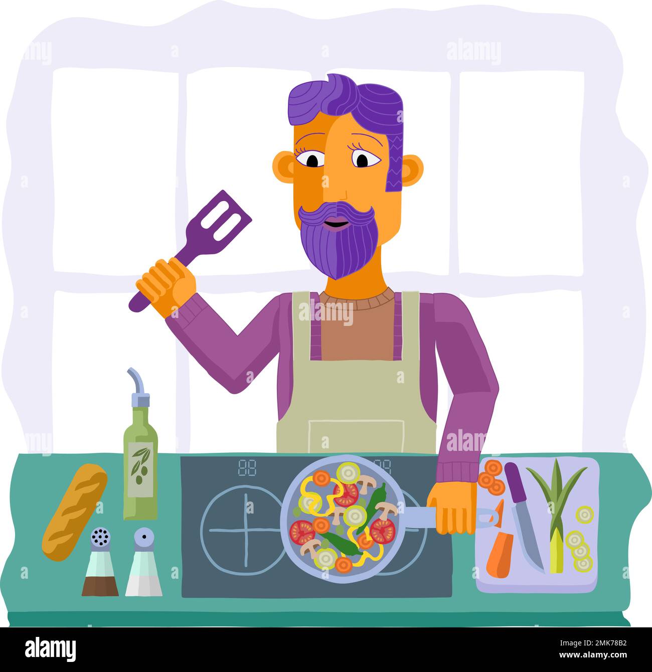 man-cooking-vegetable-curry-chinese-food-kitchen-stock-vector-image