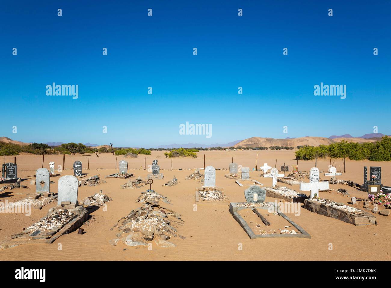 Cemetery at the remote De Riet settlement at the edge of the Aba-Huab river, Damaraland, Kunene Region, Namibia Stock Photo