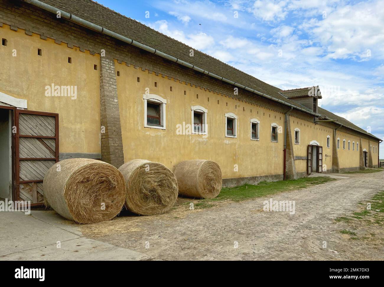Magyar cowboy ranch is located in Dunapataj, Bács-Kiskun-Kiskun, Hungary, 60 miles from Budapest. Horse shows, demonstrations, wagon rides, and barns. Stock Photo