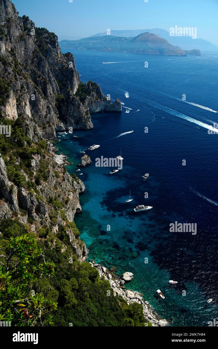View of the bay with blue grotto, Capri Island, Campania, Italy Stock ...