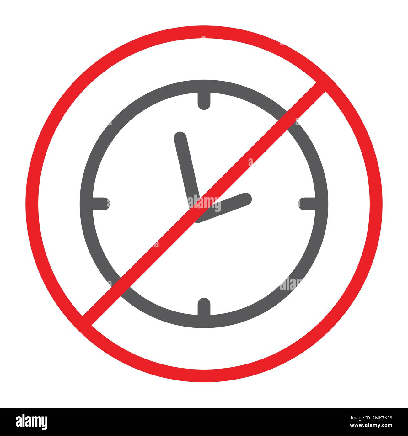 No clock line icon, prohibited and ban, no time sign, vector graphics
