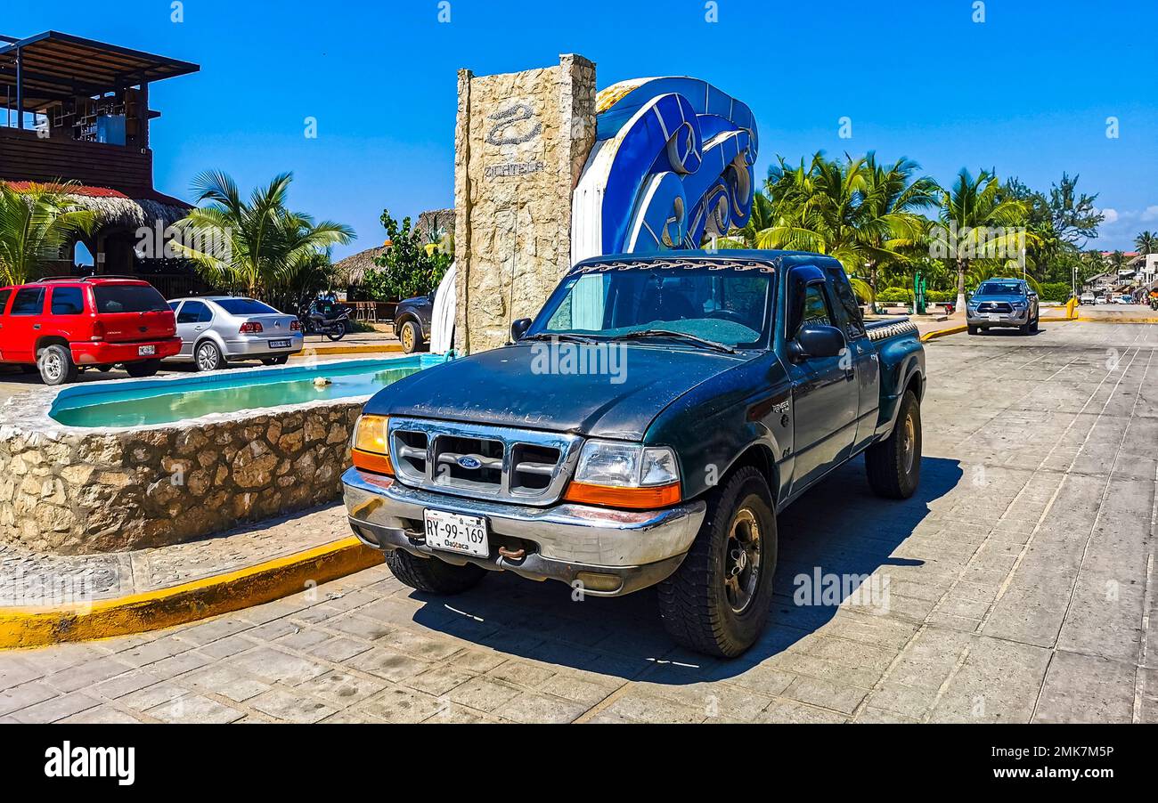 Puerto Escondido Oaxaca Mexico 2022 Various Mexican pickup trucks cars