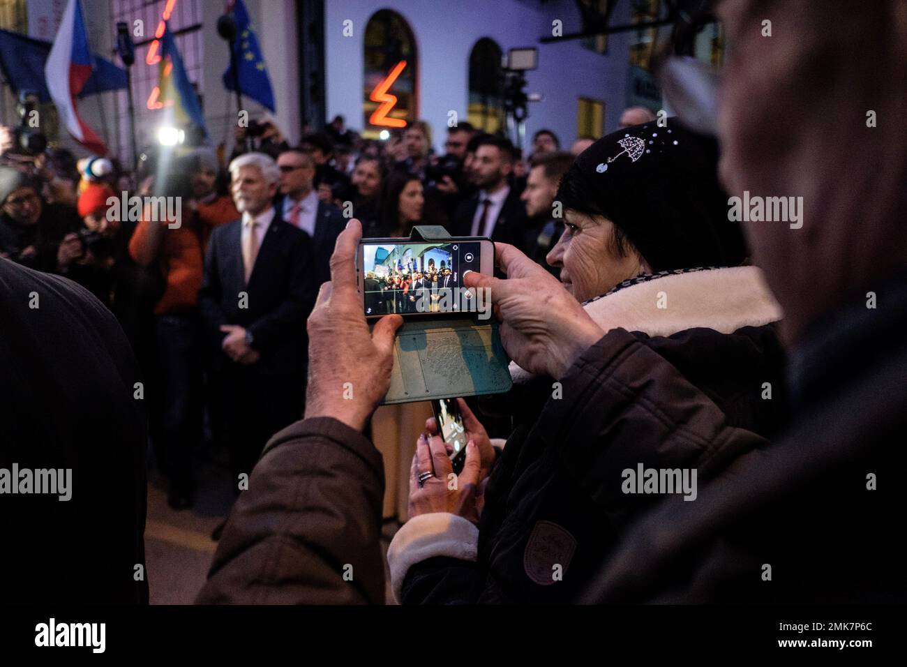 President elect Petr Pavel right after his victorious speech at Forum Karlín in Prague Stock Photo