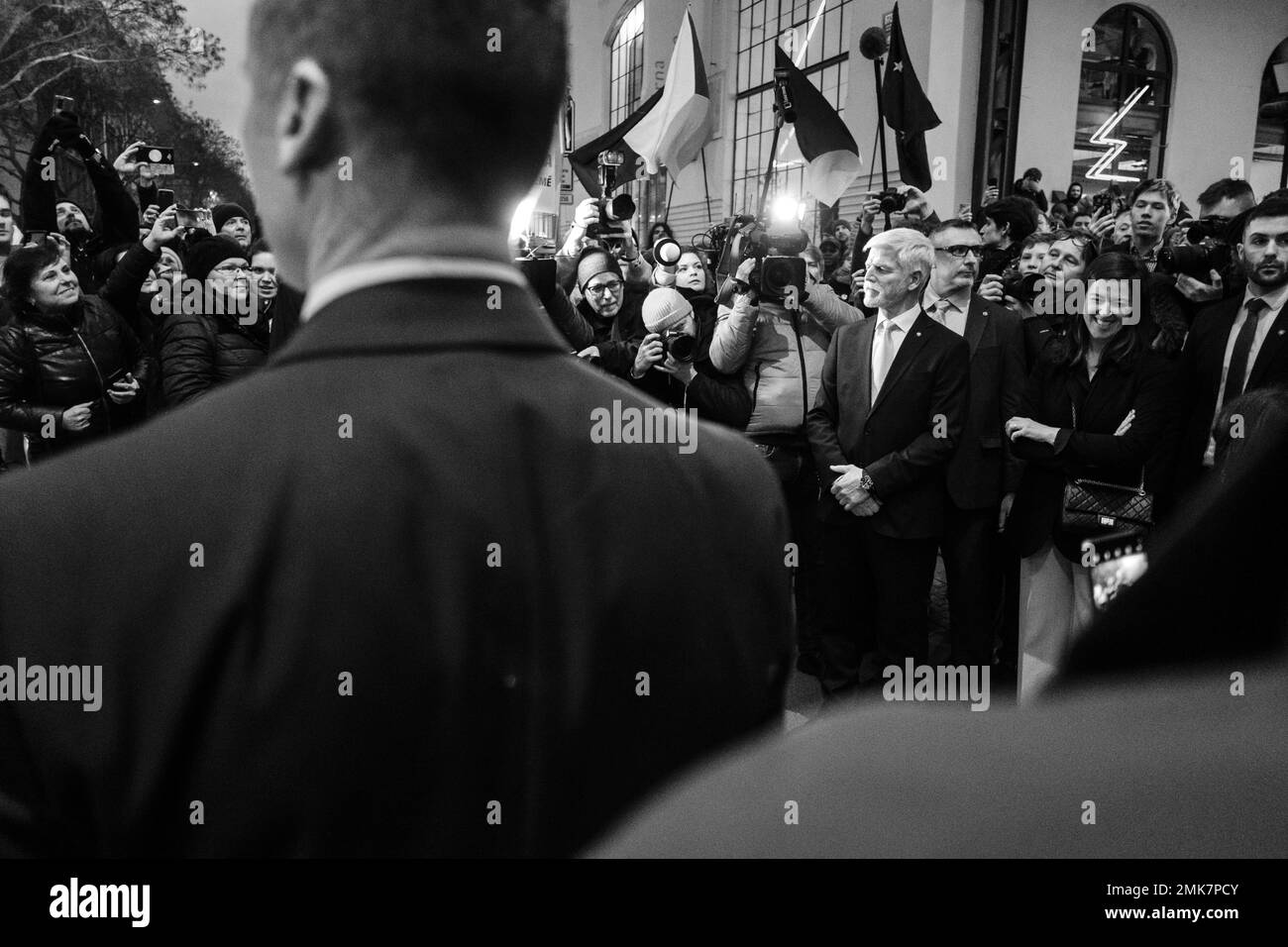 President elect Petr Pavel right after his victorious speech at Forum Karlín in Prague Stock Photo