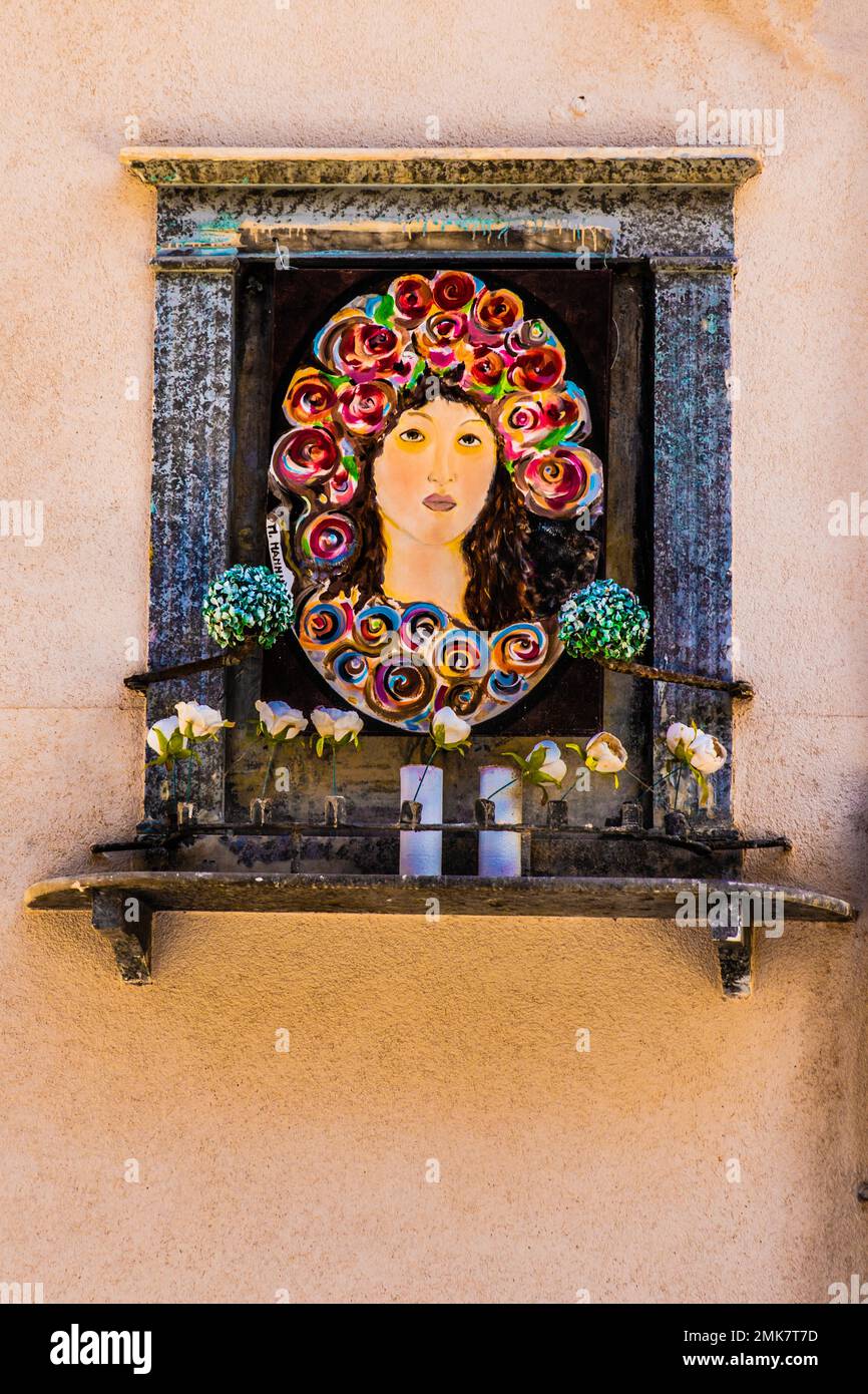 Modern image of the Virgin Mary, Old Town, Palermo, Sicily, Palermo, Sicily, Italy Stock Photo
