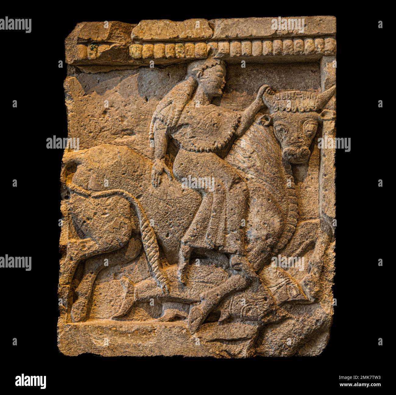 Europe and the Bull, Metope from Selinunte, 8459 cm, early 6th century BC, Museo Archeologico Regionale Antonino Salinas, Collection of Etruscan Stock Photo