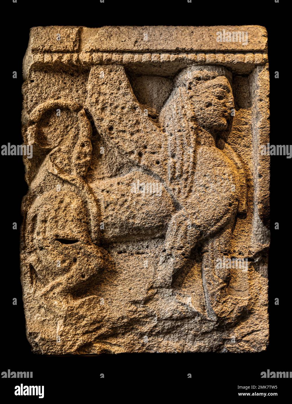 Small metope from the temple of Selinunte, Museo Archeologico Regionale Antonino Salinas, collection of Etruscan, Roman, Egyptian and Greek works Stock Photo